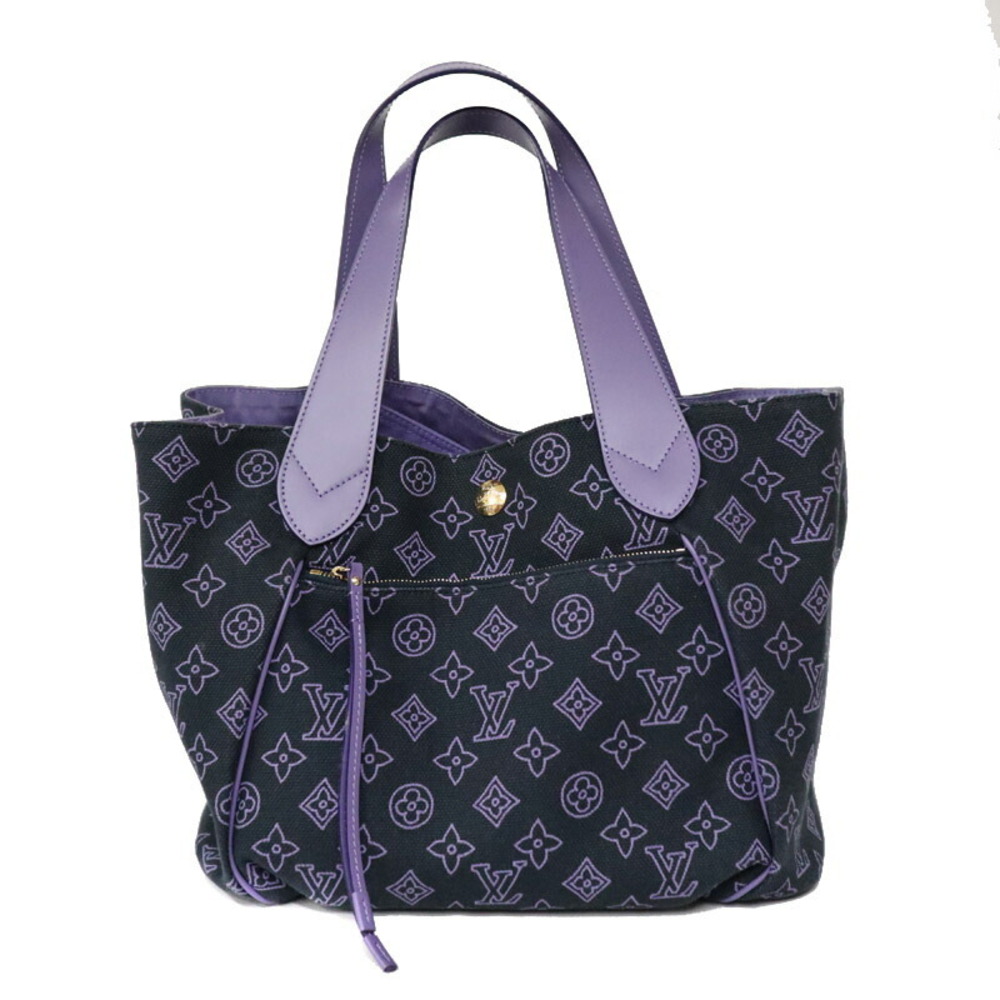 LOUIS VUITTON Cabas Ipanema Tote Bag Leather Marine Blue Black Purple